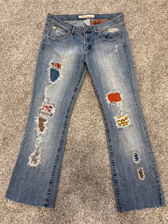 Z. Cavaricci Denim - Z Cavaricci Women’s Vintage Patchwork Distressed Jeans Size 11 Y2K Boho Flare